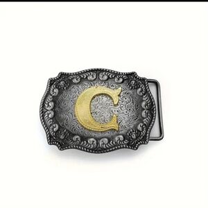 New western cowboy letter C initials monogram belt buckle